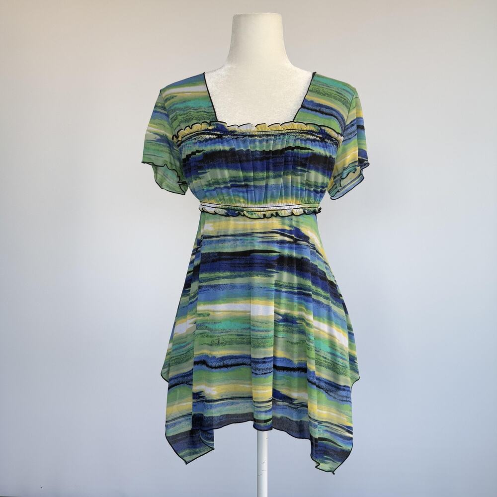 Style&co. Dress Womens M Multicolor Stripe Square Neck Ruffle Asymmetrical Hem